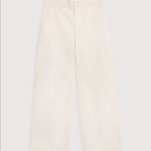 OAK + FORT  CROPPED TWILL WIDE LEG PANT, SMALL, CREAM